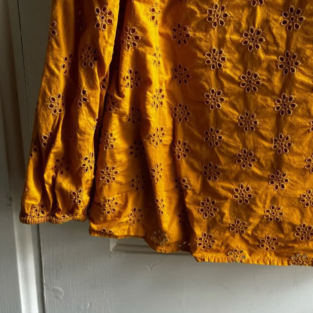 J. Crew Ruffleneck Eyelet Yoke Top Goldenrod Yellow